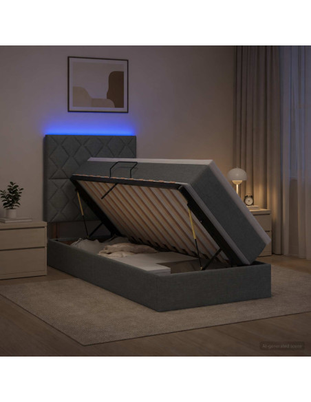 Letto con contenitore LED e materasso Grigio Scuro 100 x 200 cm