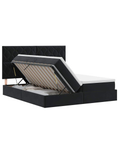 Letto con Contenitore con testiera Nero 200 x 200 cm Velluto 2