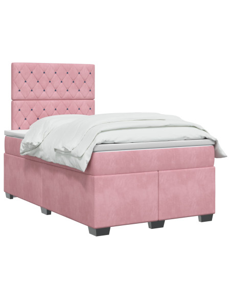 Letto box spring con materasso Rosa 120 x 190 cm Velluto