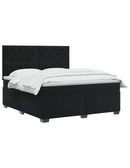Letto box spring con materasso Nero 140 x 200 cm Velluto