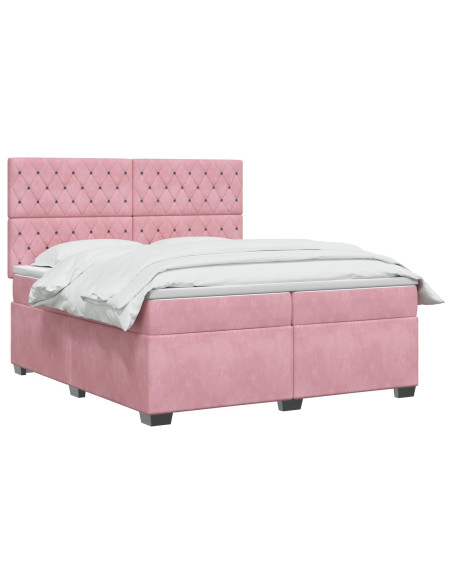 Letto box spring con materasso Rosa 200 x 200 cm Velluto