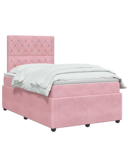 Letto box spring con materasso Rosa 120 x 200 cm Velluto