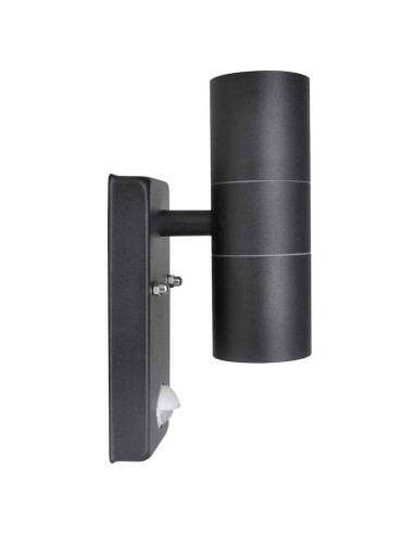 Lampada LED a Parete Acciaio Inox Forma Cilindrica Nera con Sensore