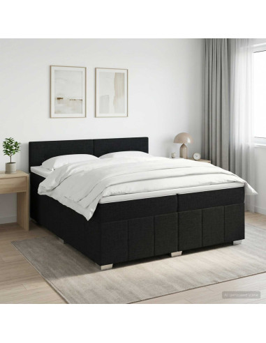 Letto box spring con materasso Nero 200 x 200 cm Tessuto