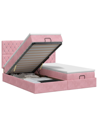 Letto ottomano con materasso con testiera 2 pcs Rosa Velluto
