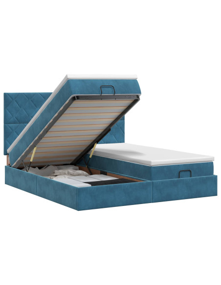 Letto ottomano con materasso 2 pz Blu Scuro Velluto