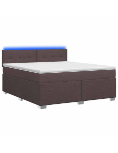 Letto con Box Spring, Materasso e LED Marrone Scuro Tessuto