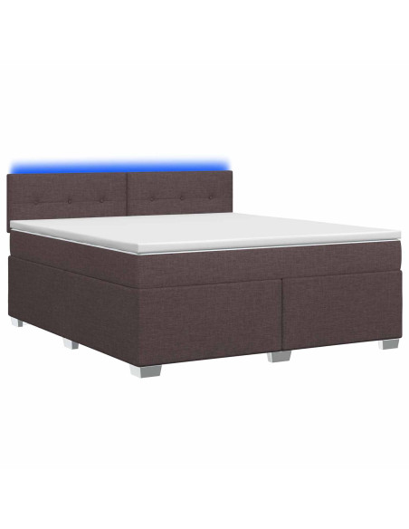 Letto con Box Spring, Materasso e LED Marrone Scuro Tessuto