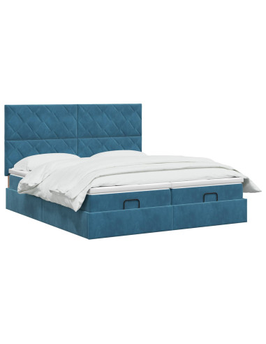 Letto ottomano con materasso 2 pz Blu Scuro Velluto