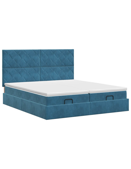 Letto ottomano con materasso 2 pz Blu Scuro Velluto