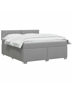 Letto con Box Spring, Materasso e LED Grigio Chiaro Tessuto 2