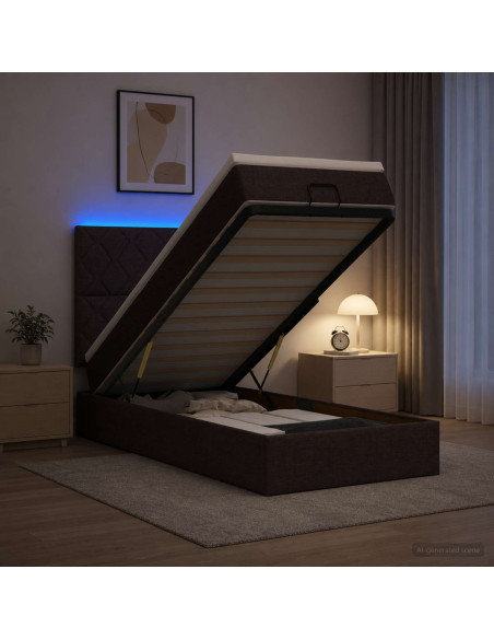Letto Ottomano con Materasso e LED Marrone Scuro 90 x 190 cm