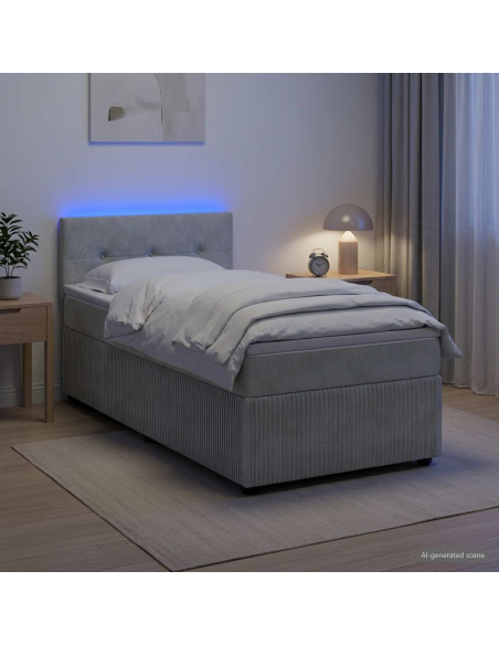 Letto box spring con materasso Grigio Chiaro 80 x 200 cm