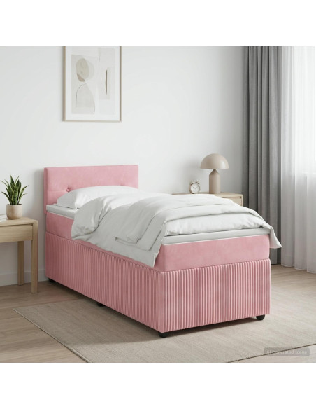 Letto box spring con materasso Rosa 80 x 200 cm Velluto