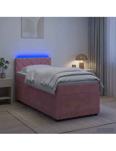 Letto box spring con materasso Rosa 90 x 200 cm Velluto