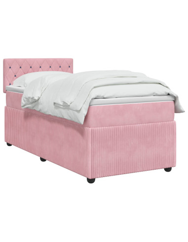 Letto box spring con materasso Rosa 100 x 200 cm Velluto