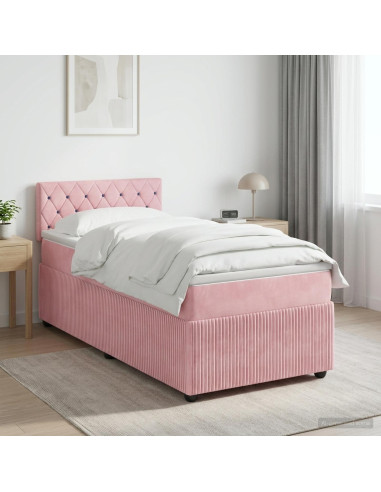 Letto box spring con materasso Rosa 100 x 200 cm Velluto