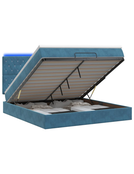Letto Ottomano con Materasso e LED Blu scuro 160 x 200 cm