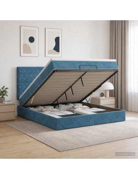 Letto Ottomano con Materasso e LED Blu scuro 160 x 200 cm