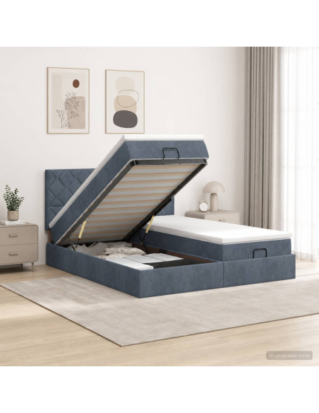 Letto Ottomano con Materasso e LED Grigio Scuro 160 x 200 cm
