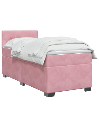 Letto con Box Spring, Materasso e LED Rosa 80 x 200 cm Velluto