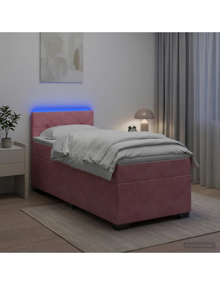 Letto con Box Spring, Materasso e LED Rosa 80 x 200 cm Velluto