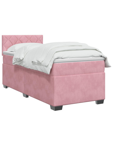 Letto con Box Spring, Materasso e LED Rosa 90 x 200 cm Velluto