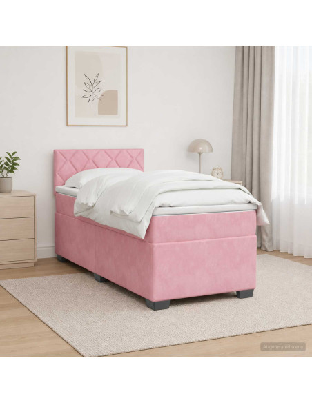 Letto con Box Spring, Materasso e LED Rosa 90 x 200 cm Velluto