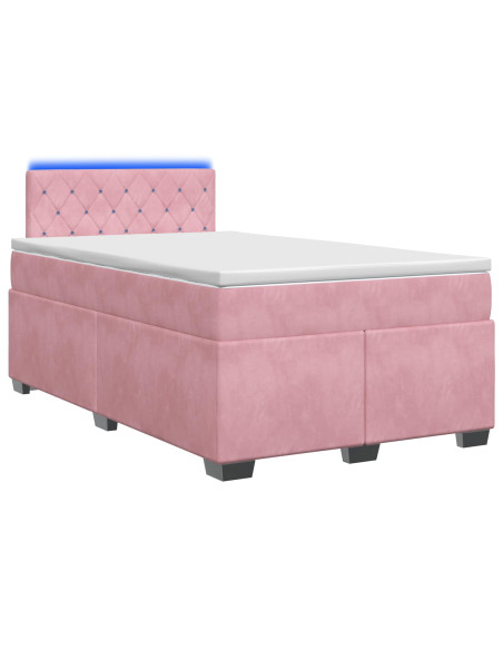 Letto con Box Spring, Materasso e LED Rosa 120 x 200 cm Velluto