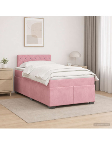 Letto con Box Spring, Materasso e LED Rosa 120 x 200 cm Velluto