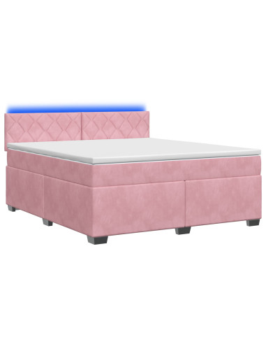 Letto con Box Spring, Materasso e LED Rosa 140 x 200 cm Velluto