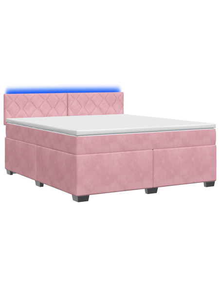 Letto con Box Spring, Materasso e LED Rosa 140 x 200 cm Velluto