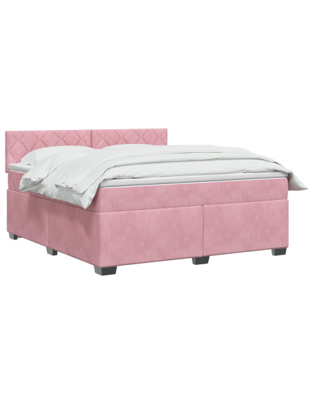 Letto con Box Spring, Materasso e LED Rosa 140 x 200 cm Velluto