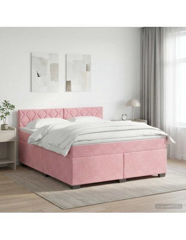 Letto con Box Spring, Materasso e LED Rosa 140 x 200 cm Velluto