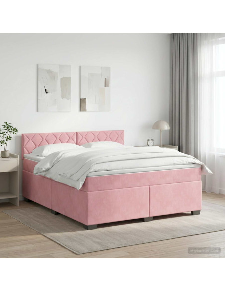 Letto con Box Spring, Materasso e LED Rosa 140 x 200 cm Velluto