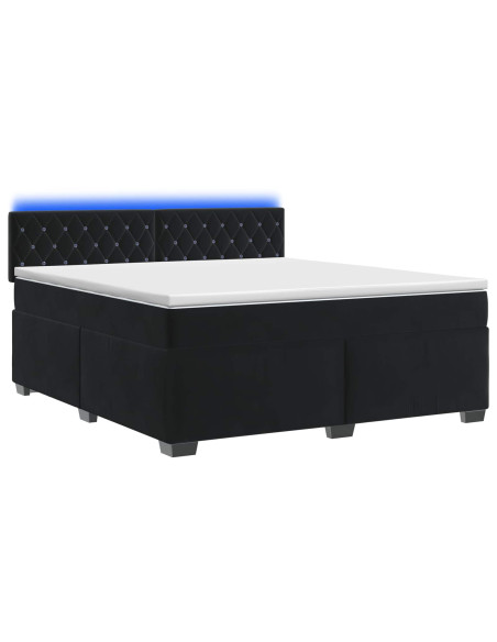 Letto con Box Spring, Materasso e LED Nero 160 x 200 cm Velluto