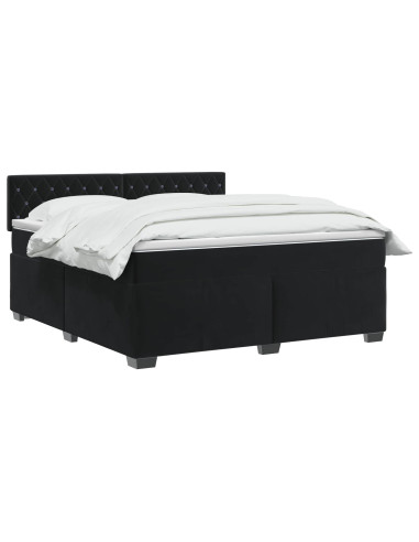 Letto con Box Spring, Materasso e LED Nero 160 x 200 cm Velluto