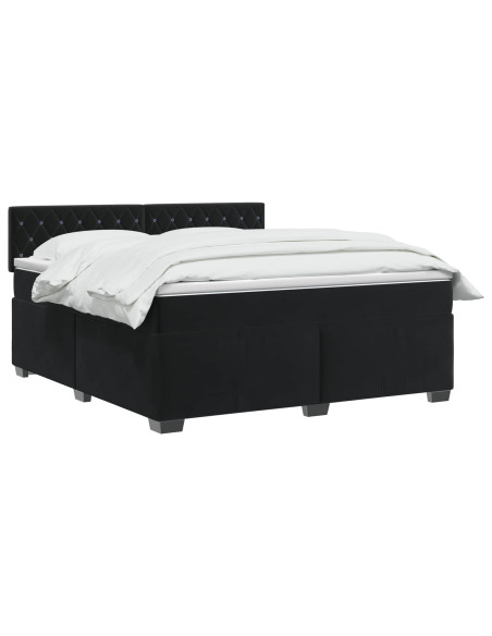 Letto con Box Spring, Materasso e LED Nero 160 x 200 cm Velluto
