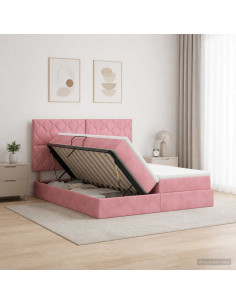 Letto con Contenitore con testiera Rosa 200 x 200 cm Velluto