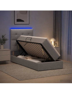 Letto con contenitore LED e materasso Grigio Chiaro