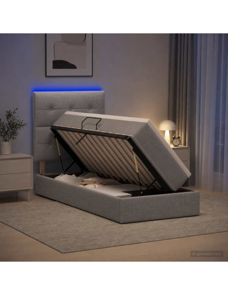 Letto con contenitore LED e materasso Grigio Chiaro