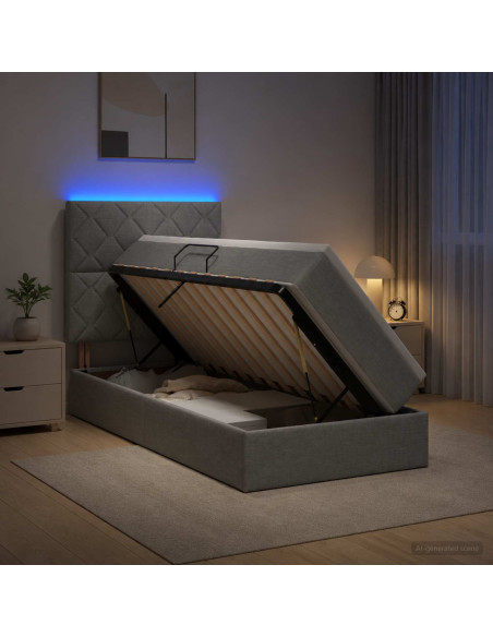 Letto con contenitore LED e materasso Grigio Chiaro 90 x 200 cm