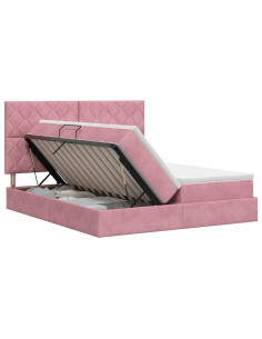 Letto con Contenitore con testiera Rosa 200 x 200 cm Velluto 2