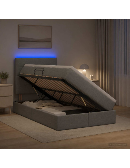Letto con contenitore LED e materasso Grigio Chiaro