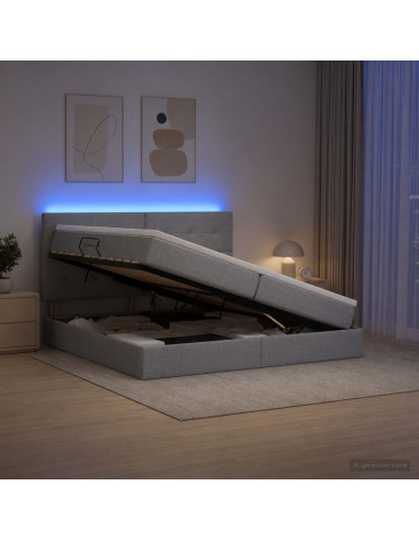 Letto con contenitore LED e materasso Grigio Chiaro