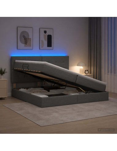 Letto con contenitore LED e materasso Grigio Scuro 200 x 200 cm