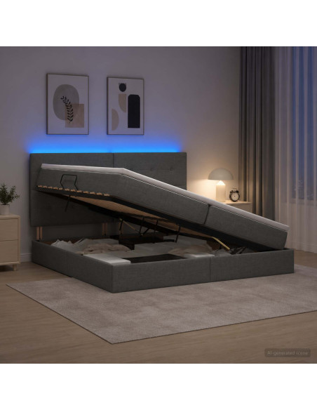 Letto con contenitore LED e materasso Grigio Scuro 200 x 200 cm