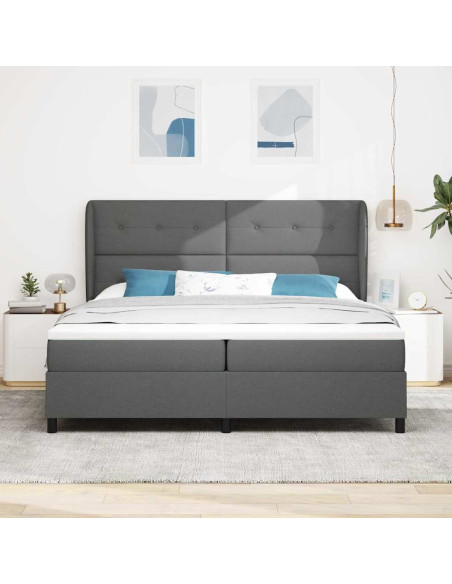 Letto a molle con testiera Grigio scuro 200 x 200 cm Tessuto