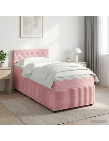 Letto box spring con materasso Rosa 100 x 200 cm Velluto