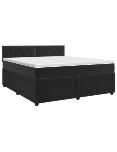 Letto box spring con materasso Nero 160 x 200 cm Velluto 2